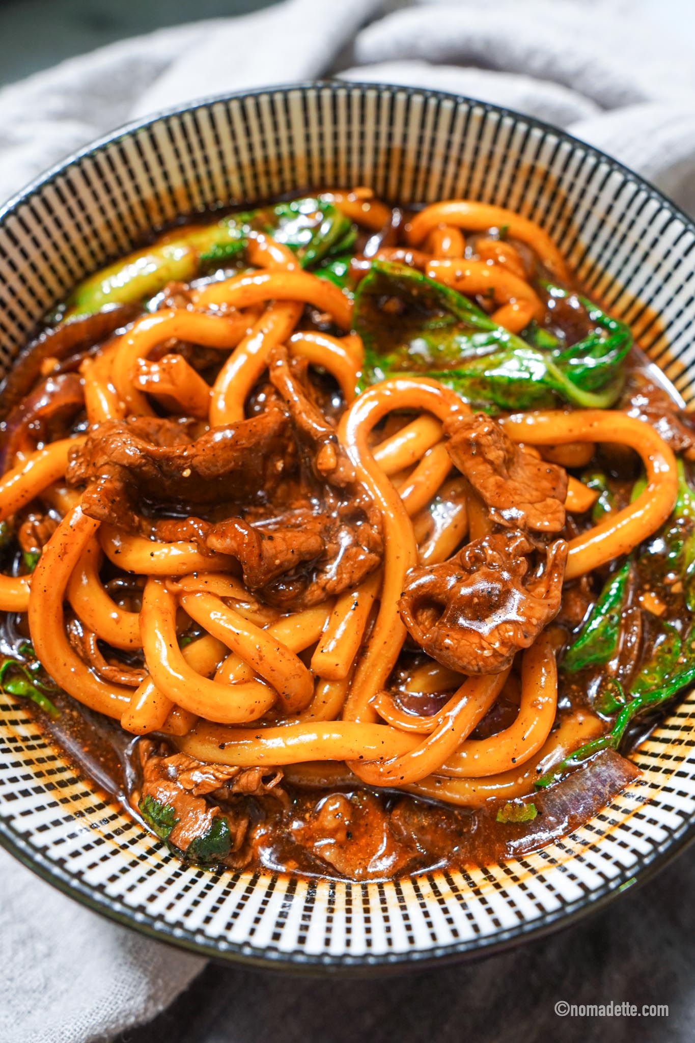 Black Pepper Beef Udon Noodles - Nomadette