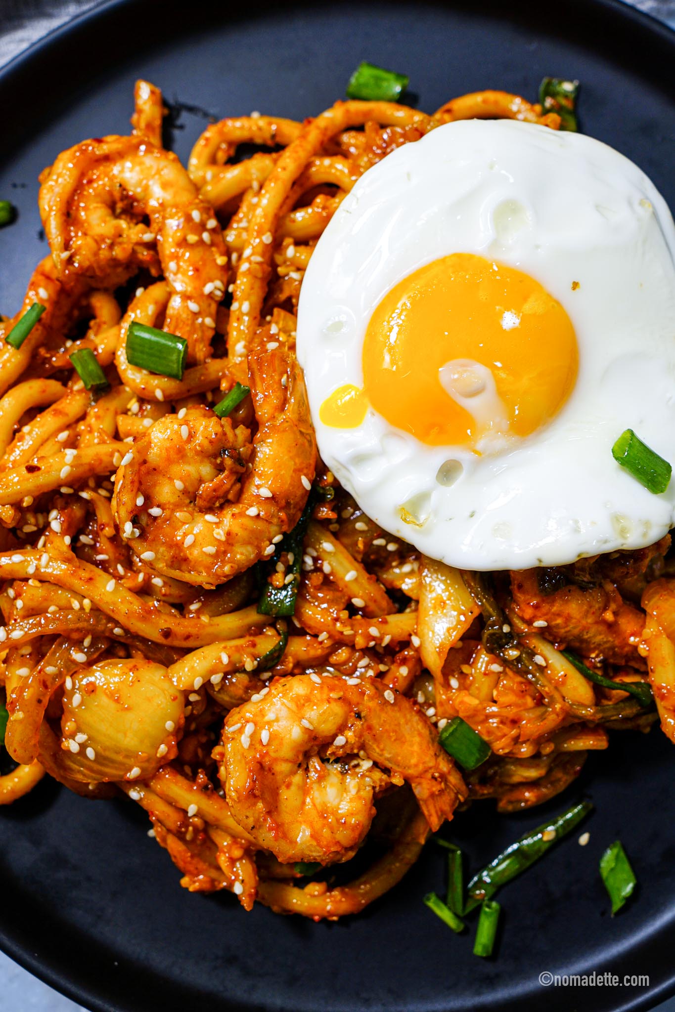 Kimchi Udon Stir Fry with Shrimps