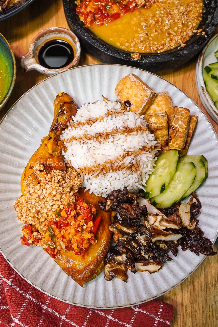 Ayam Gepuk (Smashed Fried Chicken with Sambal & Cashew Sauce)