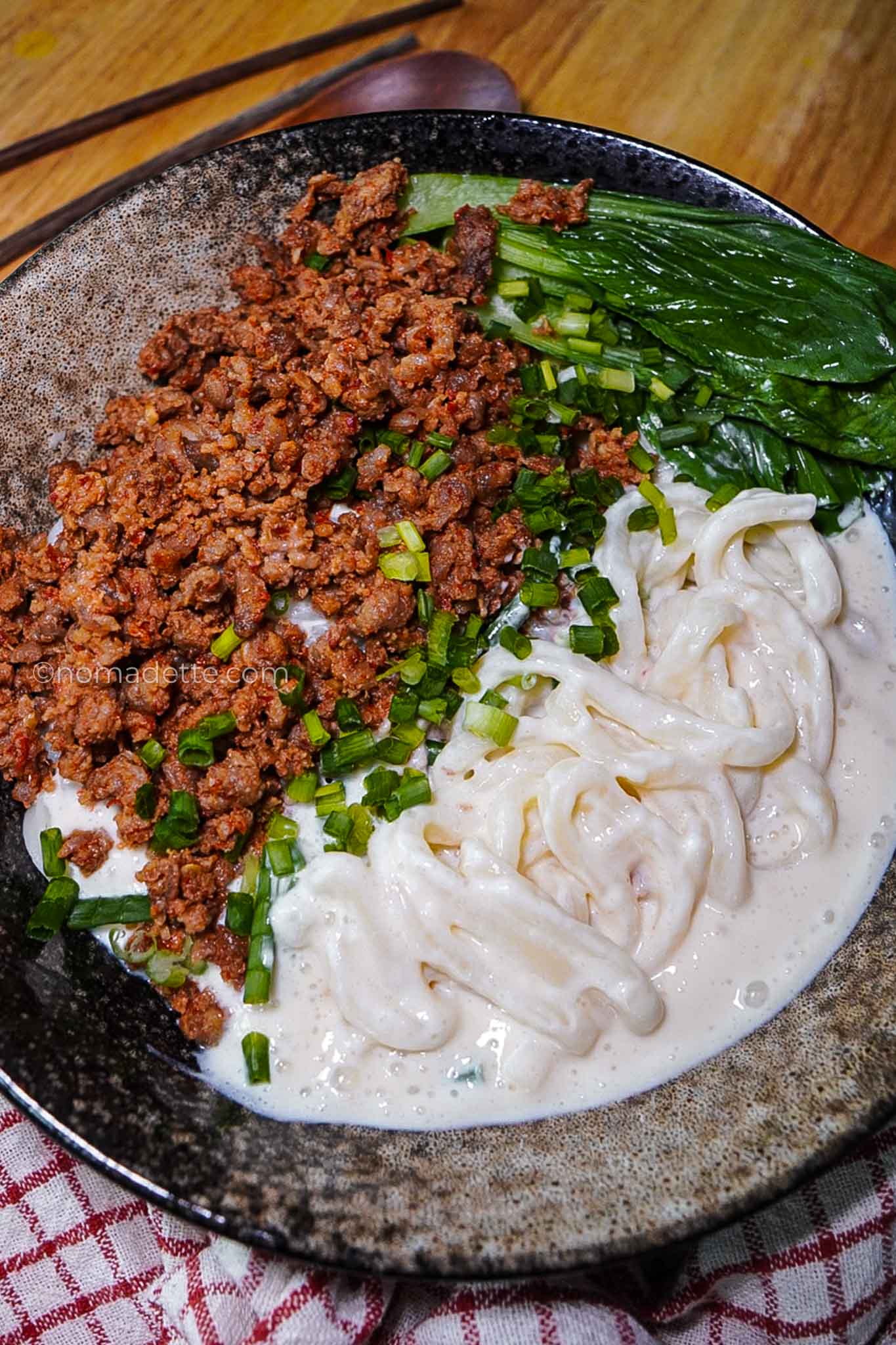 Creamy Tofu Udon with Mince Meat Topping (4 Easy Variations) – high protein, 20 min meal!