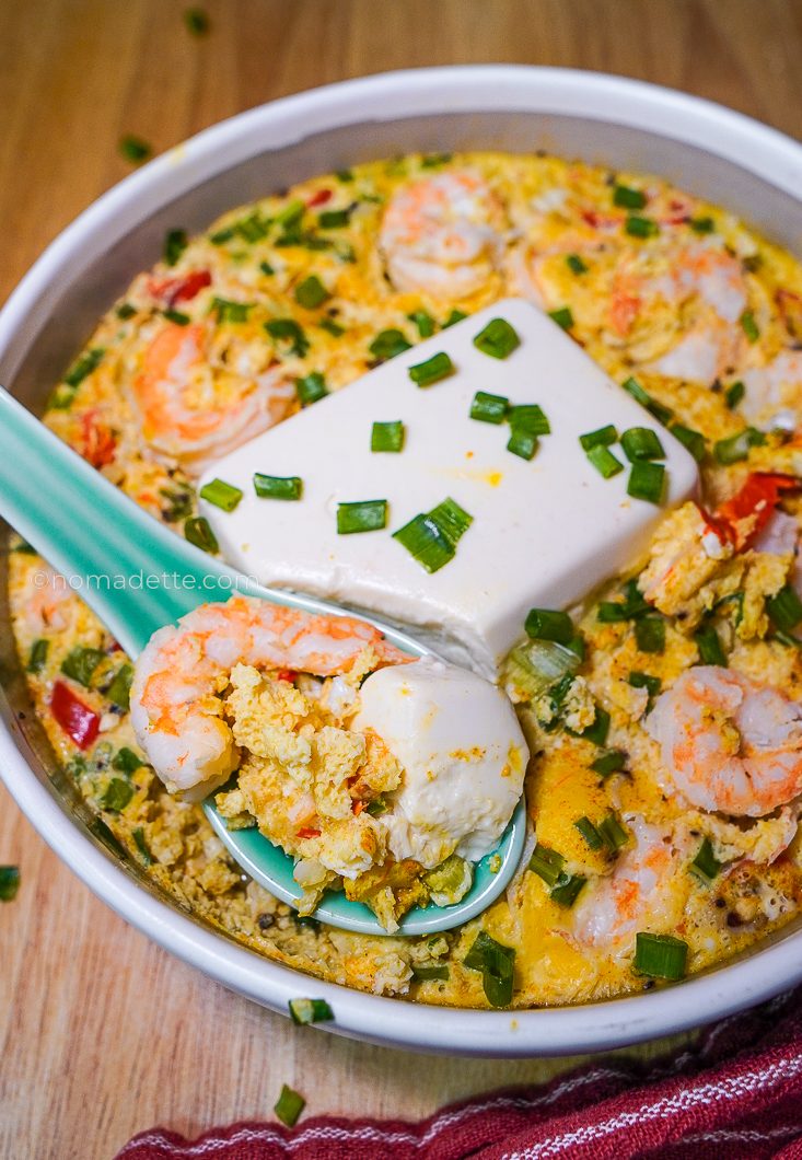 Easy Steamed Egg Tofu with Shrimp (High Protein)